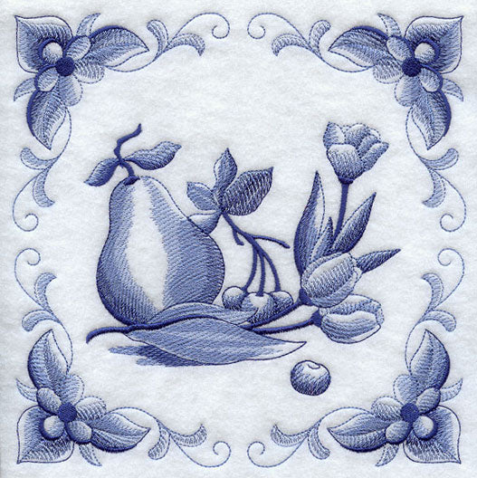 Delft Blue Tulips and Fruit Square