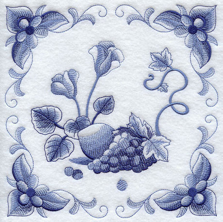 Delft Blue Cyclamen and Fruit Square