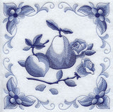 Delft Blue Roses and Fruit Square