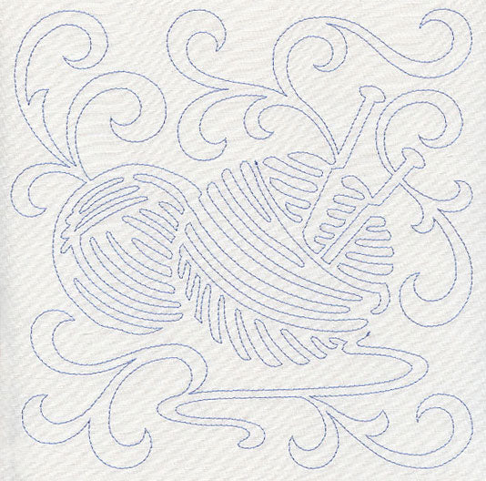 Knitting Needles and Yarn Quilting Square (Single Run)