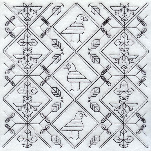 Birds and Blooms Square (Blackwork)