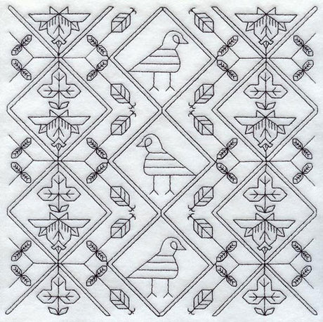 Birds and Blooms Square (Blackwork)