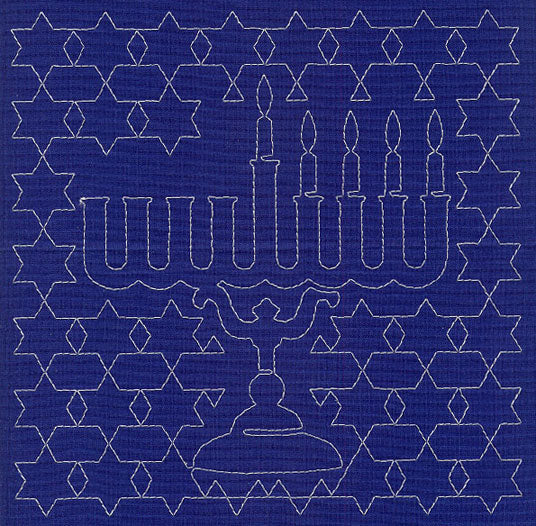 Menorah Sashiko Square - Fourth Night