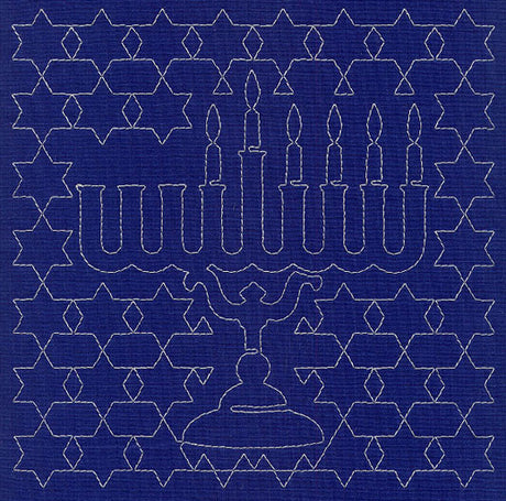 Menorah Sashiko Square - Fifth Night