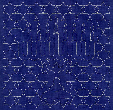 Menorah Sashiko Square - Seventh Night