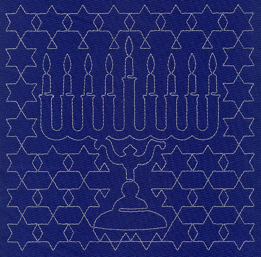 Menorah Sashiko Square - Eighth Night