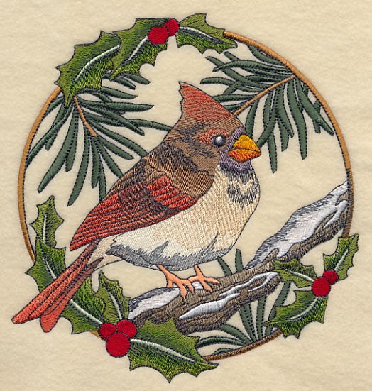 Cardinal in Christmas Blooms - Female