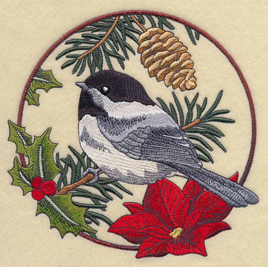 Chickadee in Christmas Blooms