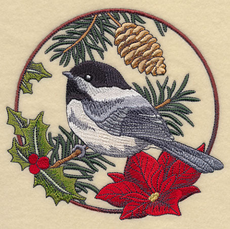 Chickadee in Christmas Blooms
