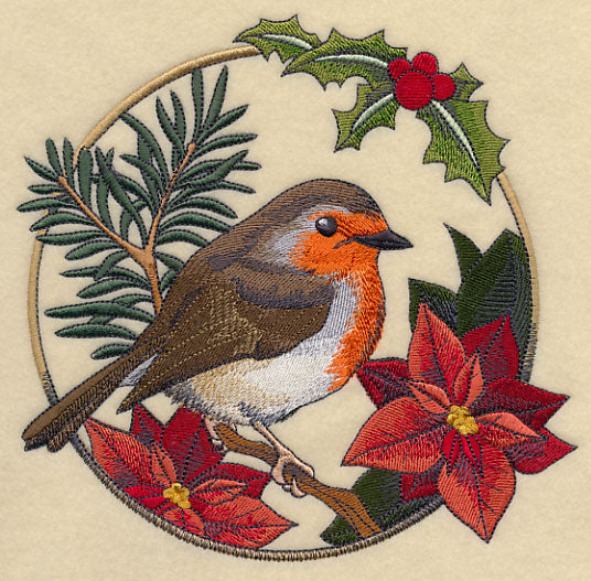 European Robin in Christmas Blooms