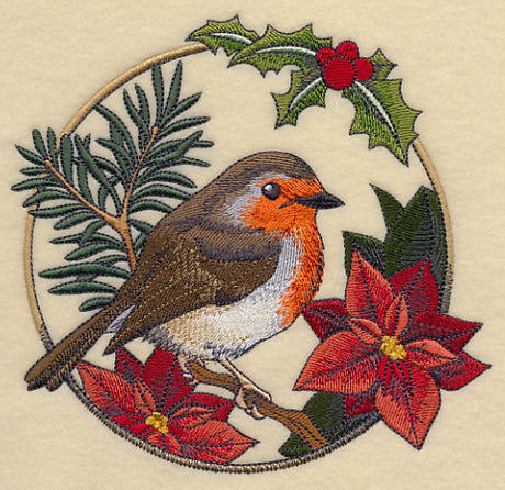 European Robin in Christmas Blooms