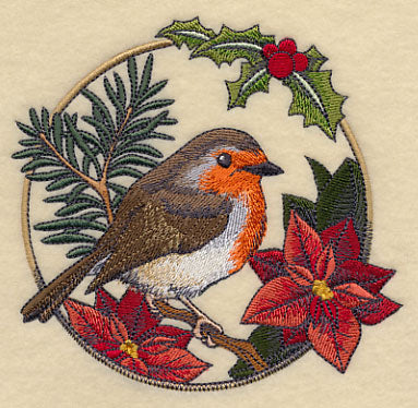 European Robin in Christmas Blooms