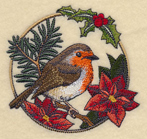 European Robin in Christmas Blooms