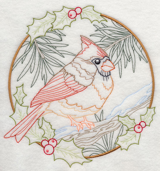 Cardinal in Christmas Blooms - Female (Vintage)