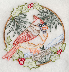 Cardinal in Christmas Blooms - Female (Vintage)