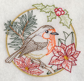 European Robin in Christmas Blooms (Vintage)