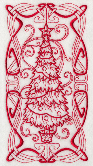 Art Nouveau Christmas Tree (Redwork)