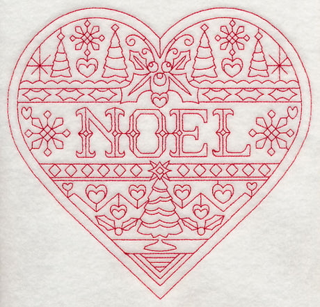 Noel Christmas Heart (Redwork)