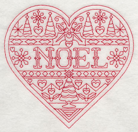 Noel Christmas Heart (Redwork)