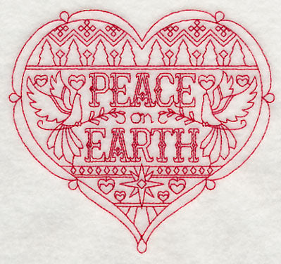 Peace Christmas Heart (Redwork)