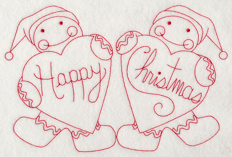 Happy Christmas Gingerbread Men (Redwork)