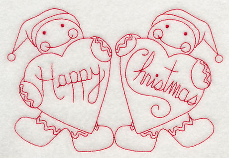 Happy Christmas Gingerbread Men (Redwork)