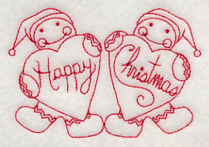 Happy Christmas Gingerbread Men (Redwork)