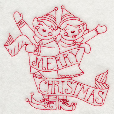 Merry Christmas Elves (Redwork)