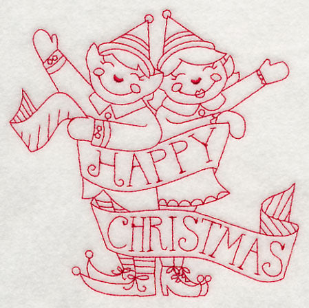 Happy Christmas Elves (Redwork)