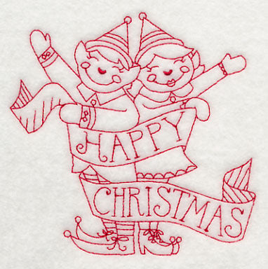 Happy Christmas Elves (Redwork)