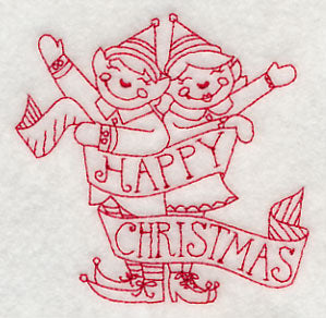 Happy Christmas Elves (Redwork)