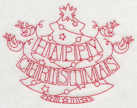 Happy Christmas Birds (Redwork)