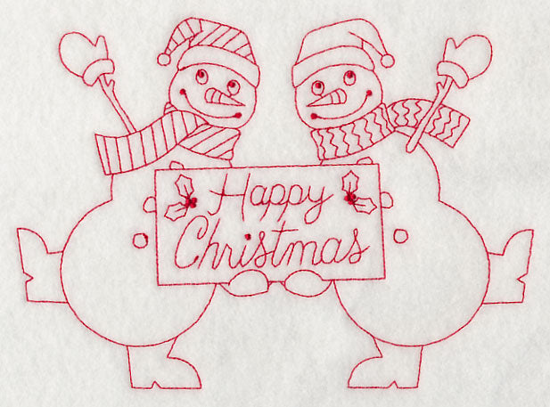 Happy Christmas Snowmen (Redwork)