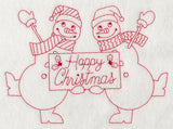 Happy Christmas Snowmen (Redwork)