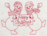 Happy Christmas Snowmen (Redwork)