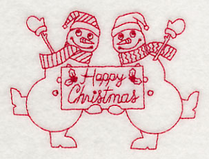 Happy Christmas Snowmen (Redwork)