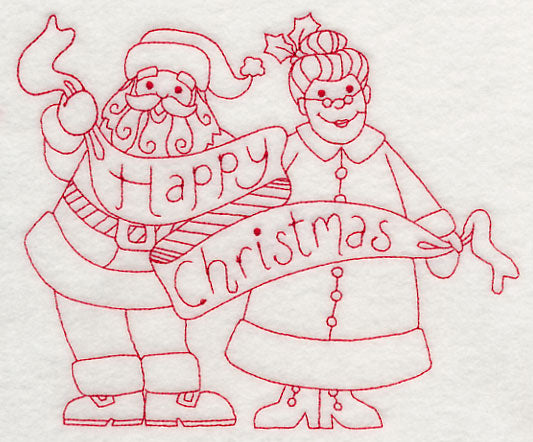 Happy Christmas from Santa and Mrs. Claus (Redwork)