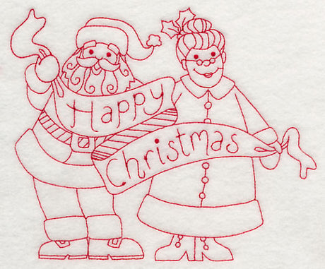 Happy Christmas from Santa and Mrs. Claus (Redwork)