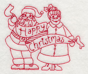 Happy Christmas from Santa and Mrs. Claus (Redwork)