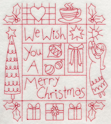 We Wish You a Merry Christmas Shadow Box (Redwork)