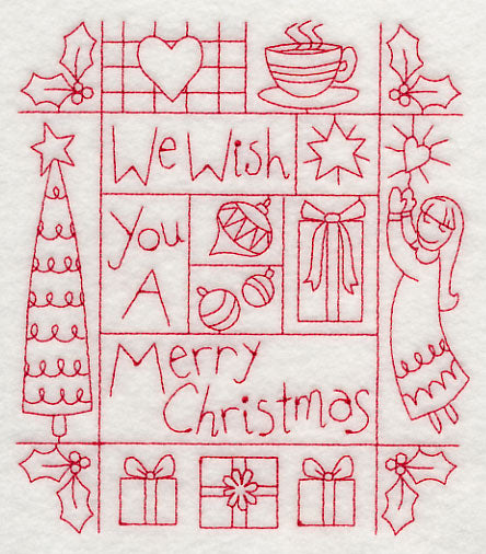 We Wish You a Merry Christmas Shadow Box (Redwork)