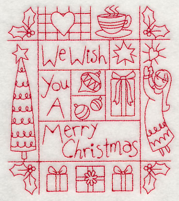 We Wish You a Merry Christmas Shadow Box (Redwork)