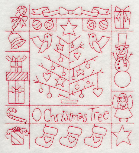 O Christmas Tree Shadow Box (Redwork)