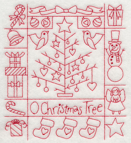 O Christmas Tree Shadow Box (Redwork)