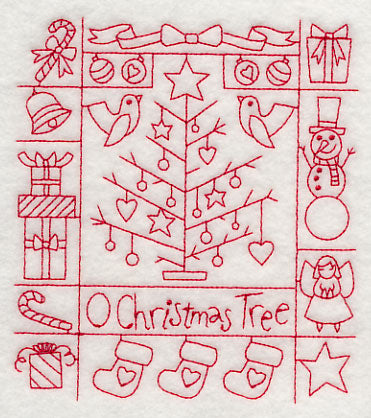 O Christmas Tree Shadow Box (Redwork)