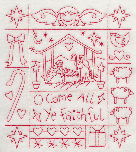 O Come All Ye Faithful Shadow Box (Redwork)