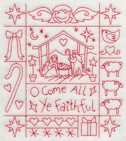 O Come All Ye Faithful Shadow Box (Redwork)