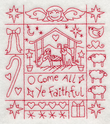 O Come All Ye Faithful Shadow Box (Redwork)