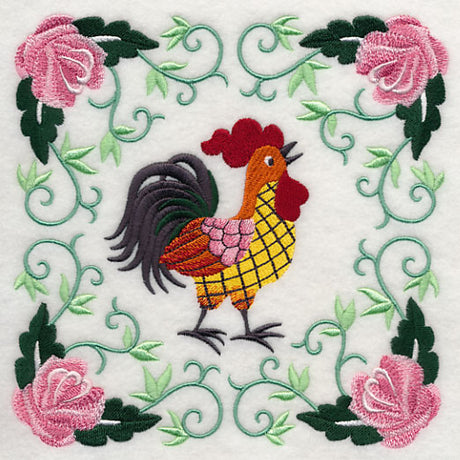 Rooster and Roses Square