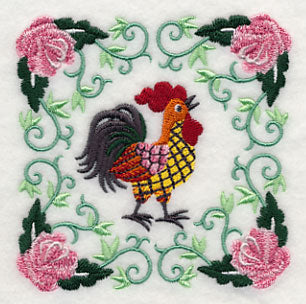 Rooster and Roses Square